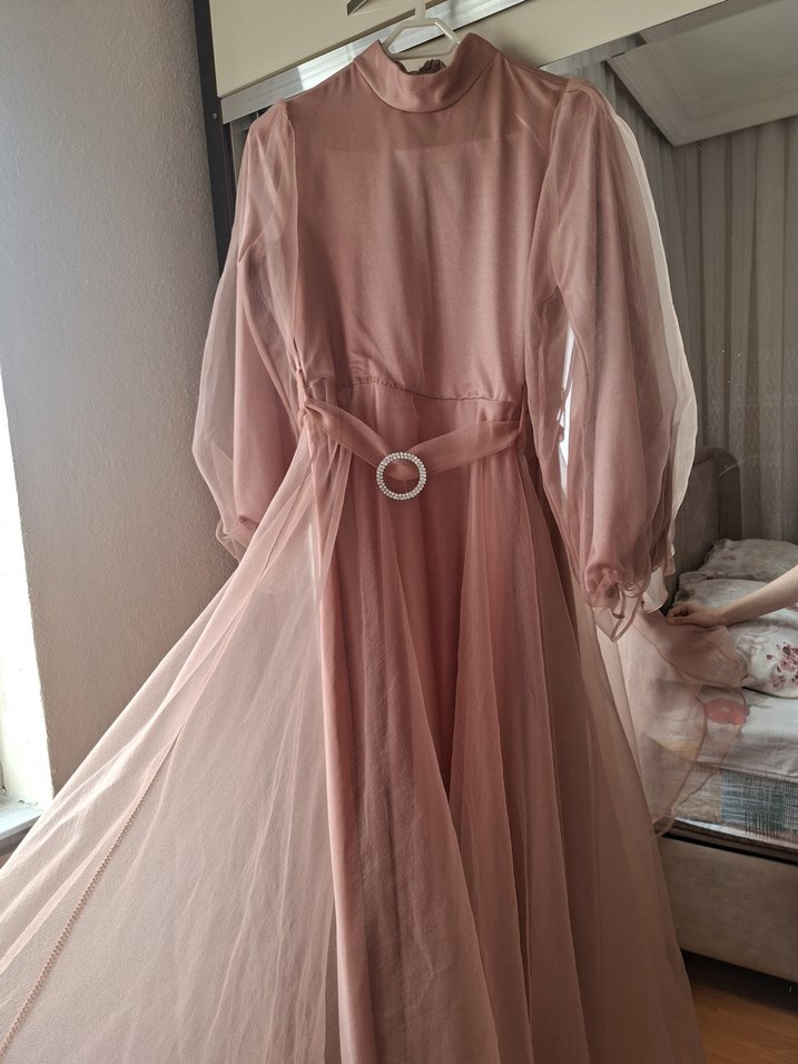 Gül kurusu renkli tül abiye - Görsel 3