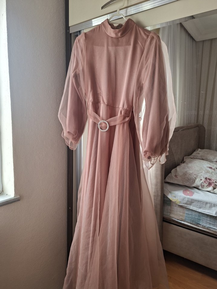 Gül kurusu renkli tül abiye - Görsel 4