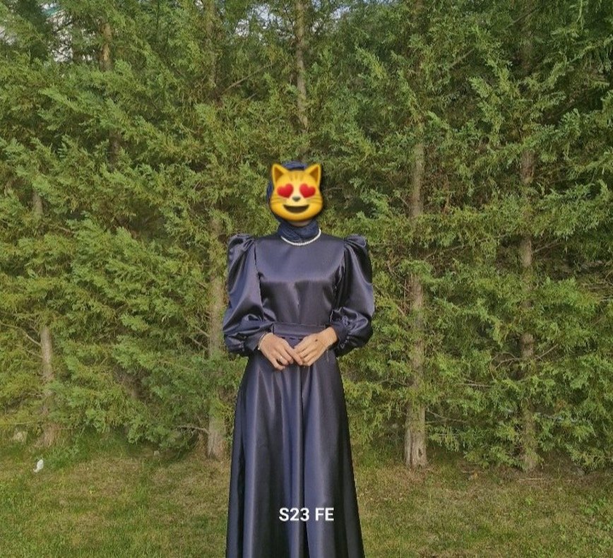 Uzun Lacivert Tesettüre Uygun Abiye - Görsel 2