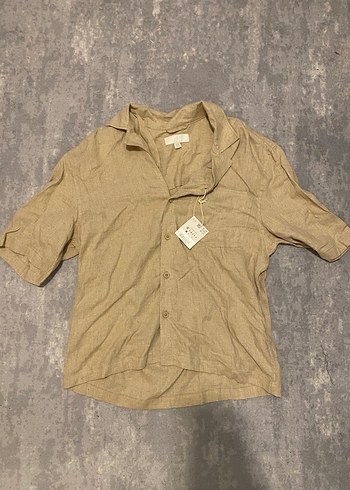 Zara Bej Düğmeli Kısa Kollu Gömlek - Görsel 4