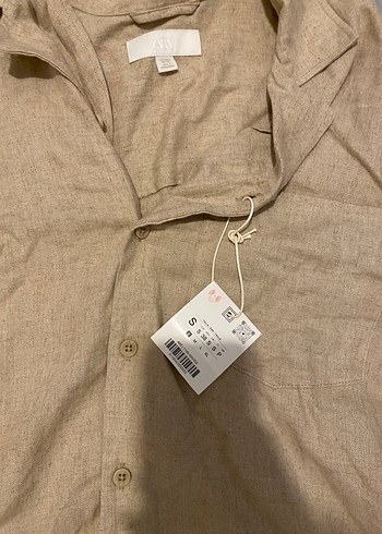 Zara Bej Düğmeli Kısa Kollu Gömlek - Görsel 3