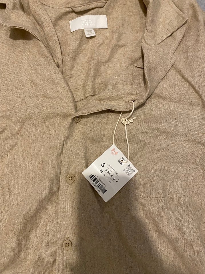 Zara Bej Düğmeli Kısa Kollu Gömlek - Görsel 3