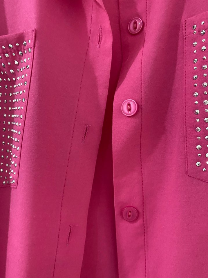 Pembe Parlak Taşlı Uzun Kadın Gömlek - Görsel 4