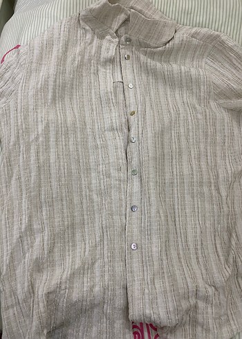 Kadın Bej Keten Pilili Rahat Kesim Pantolon - Görsel 4