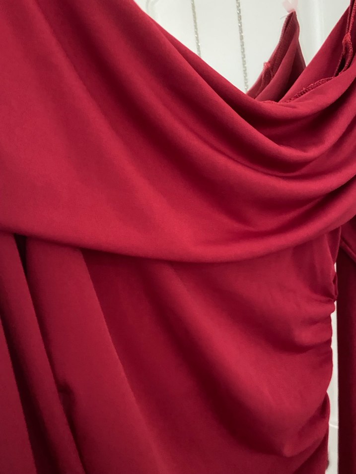 Bordo Drapeli Uzun Kollu Kadın Abiye Elbise - Görsel 2