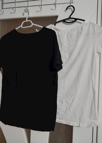 Siyah+Beyaz Kadın Kısa Kollu Basic Tişört - Görsel 2