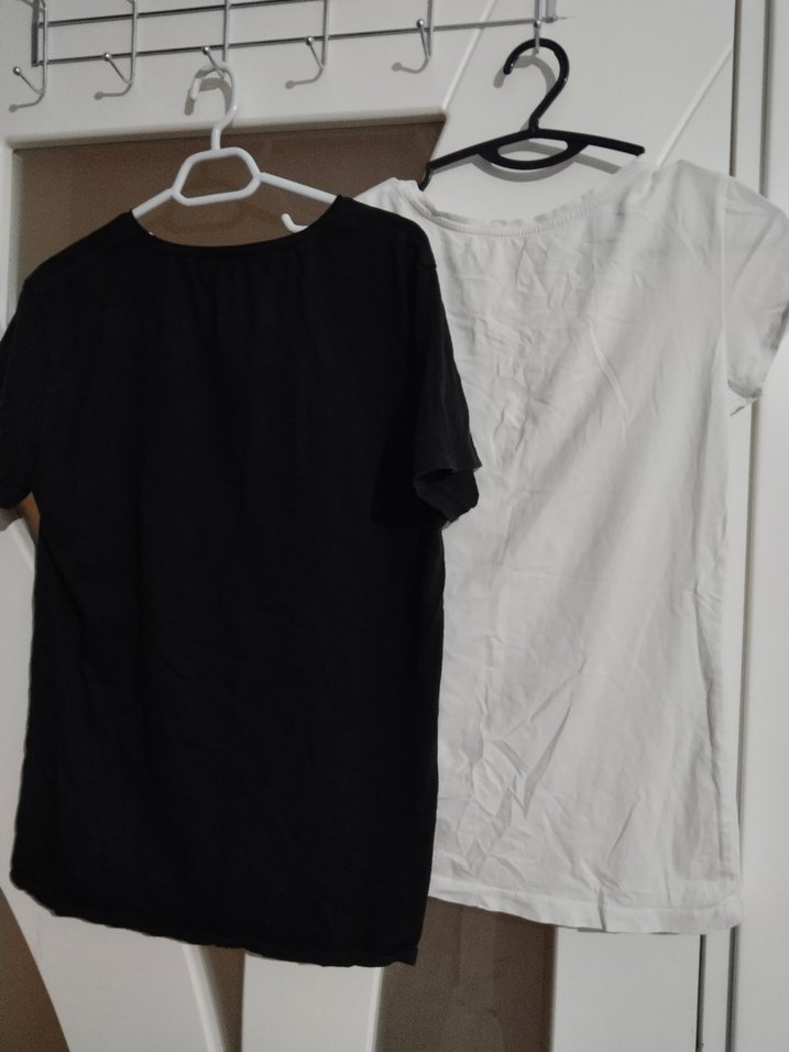 Siyah+Beyaz Kadın Kısa Kollu Basic Tişört - Görsel 2