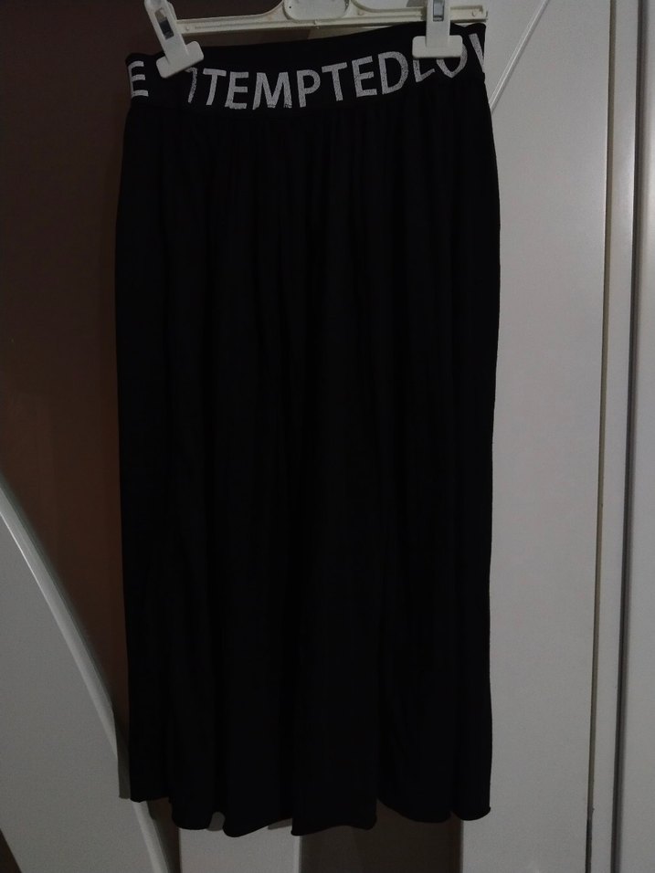 Siyah Pilili Uzun Pamuklu Salaş Etek - Görsel 2