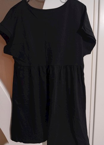 Siyah Midi Pamuklu Elbise, Kısa Kollu, Salaş Kesim - Görsel 2