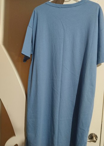 Pamuklu Mavi Baskılı Kısa Kollu Gecelik - Görsel 2