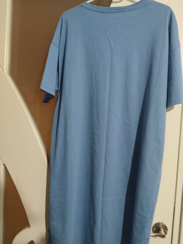 Pamuklu Mavi Baskılı Kısa Kollu Gecelik - Görsel 2