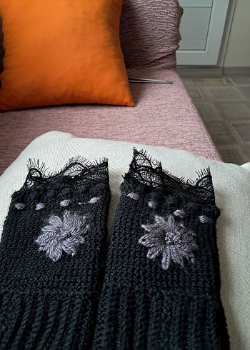 Siyah Örgü Bohem Parmaksız Eldiven - Görsel 2