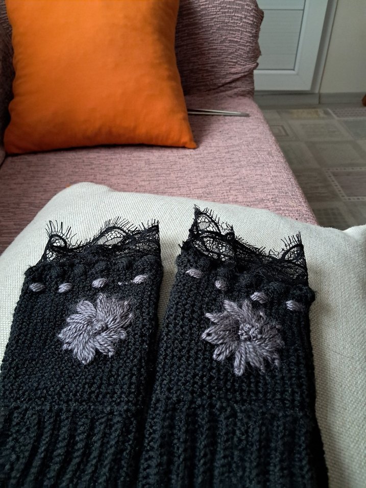 Siyah Örgü Bohem Parmaksız Eldiven - Görsel 2