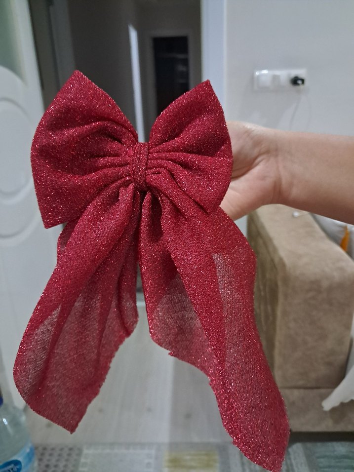 Bordo Simli Kumaş Fiyonklu Kadın Saç Aksesuarı - Görsel 2