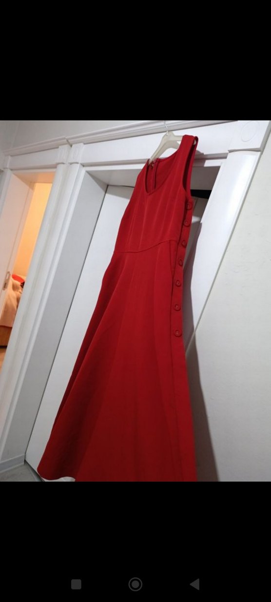 Düğmeli Kırmızı Uzun Kadın jile Elbise - Görsel 2