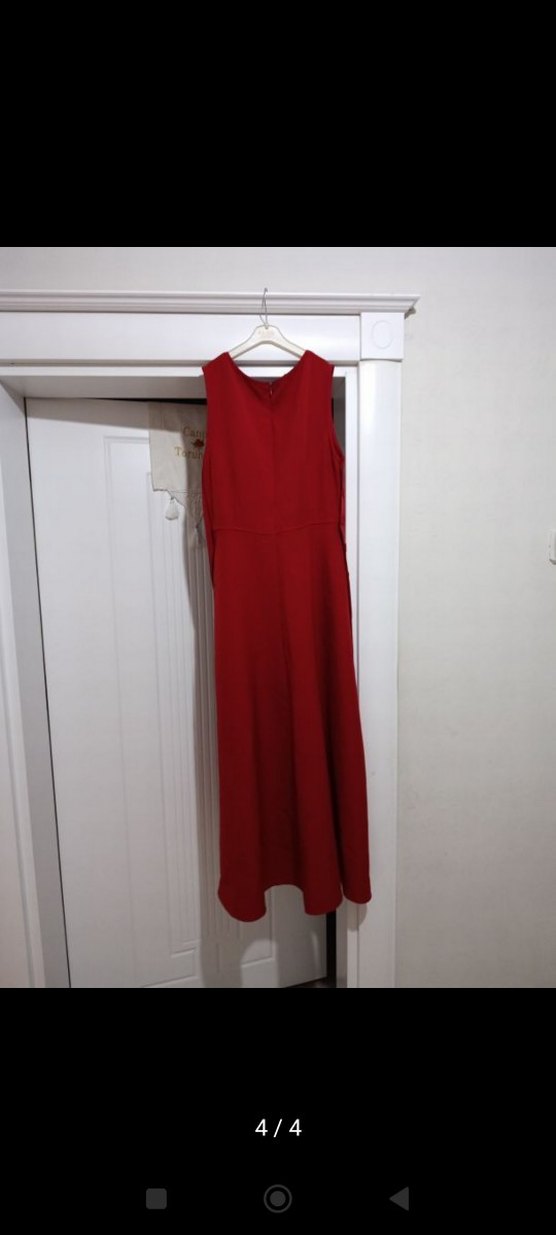 Düğmeli Kırmızı Uzun Kadın jile Elbise - Görsel 3