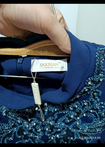 Mavi İşlemeli Uzun Abiye Elbise - Görsel 5