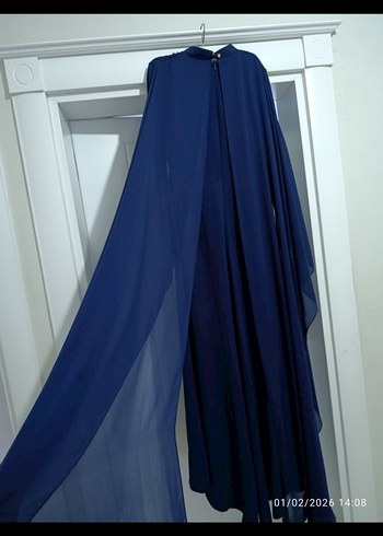 Mavi İşlemeli Uzun Abiye Elbise - Görsel 4