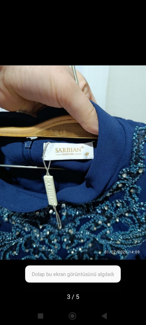 Mavi İşlemeli Uzun Abiye Elbise - Görsel 5