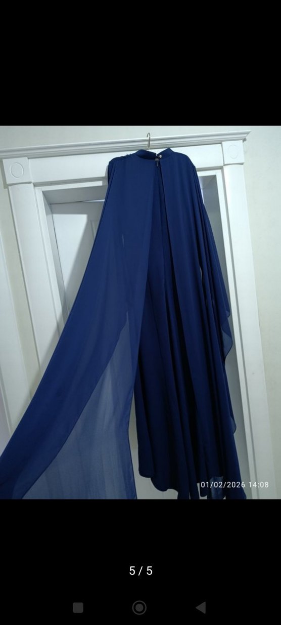 Mavi İşlemeli Uzun Abiye Elbise - Görsel 4