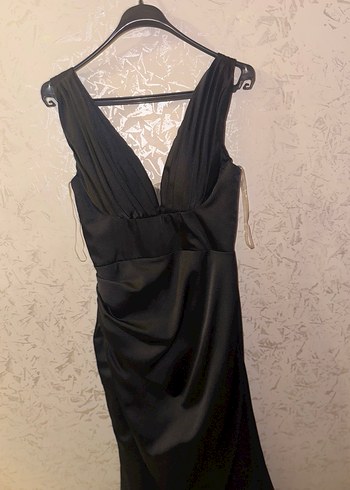 Drapeli Siyah Uzun Abiye Elbise - Görsel 2