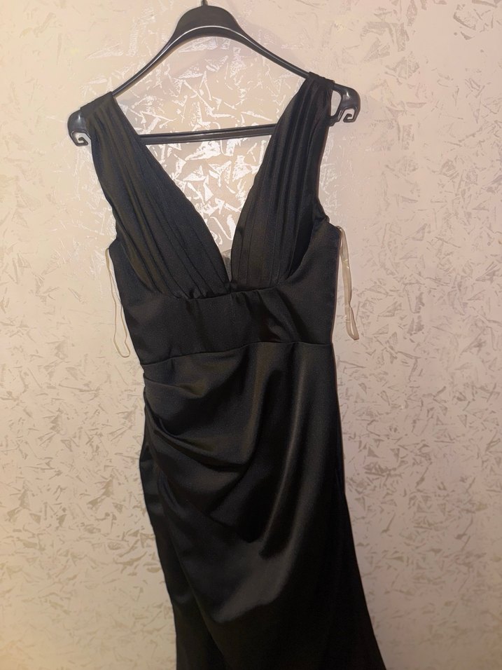 Drapeli Siyah Uzun Abiye Elbise - Görsel 2