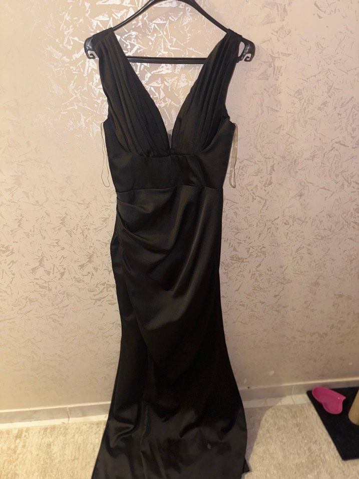 Drapeli Siyah Uzun Abiye Elbise - Görsel 3