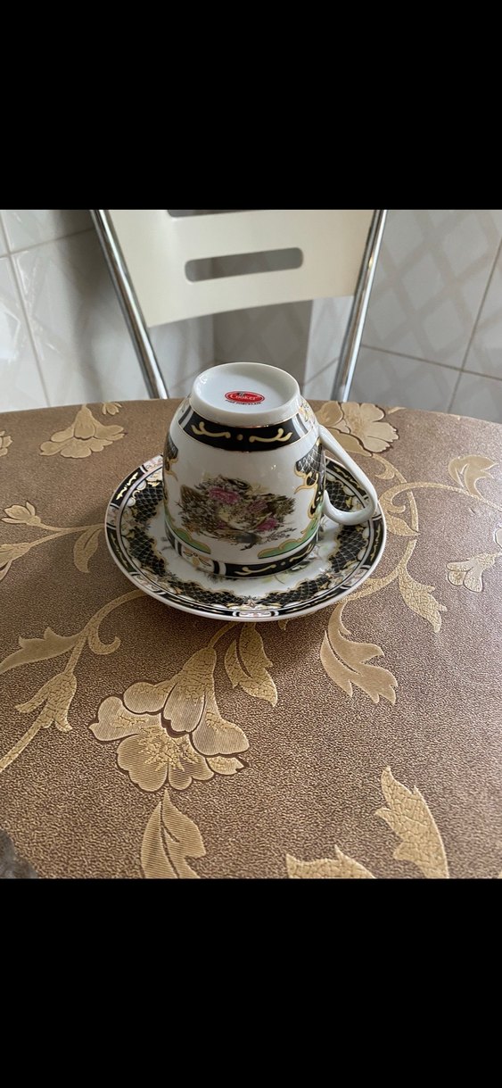 Desenli Beyaz İnce Seramik Fincan ve Tabağı - Görsel 3