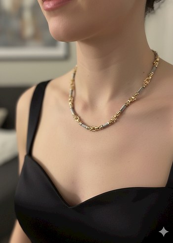 Zincir Detaylı Altın Renk Kadın Kolye - Görsel 2