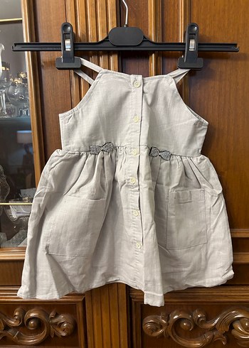 Kız Çocuk Bej Keten Düğmeli Elbise - Görsel 2