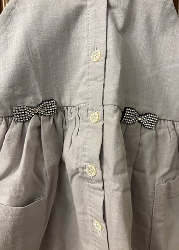 Kız Çocuk Bej Keten Düğmeli Elbise - Görsel 3