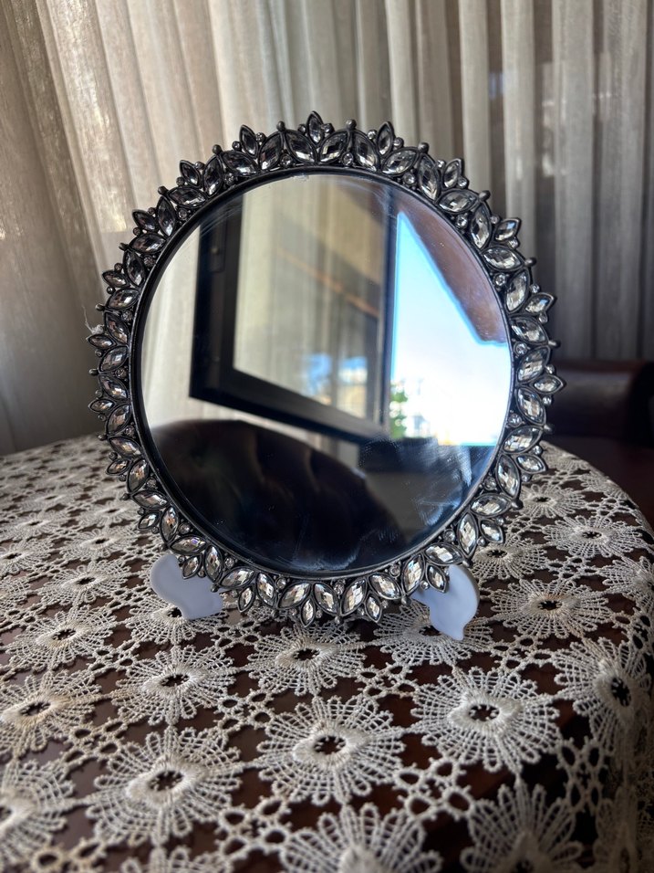 Siyah Dekoratif Yuvarlak Masa Aynası - Görsel 2