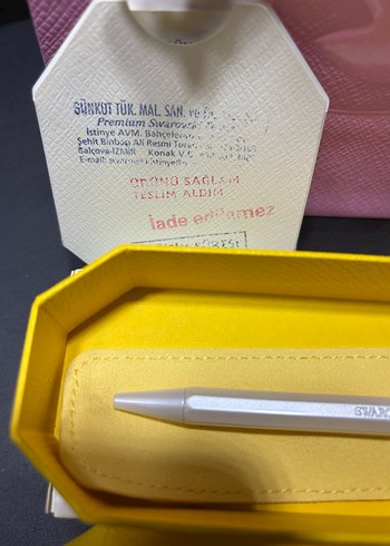Swarovski Sarı Kristalli Tükenmez Kalem - Görsel 5