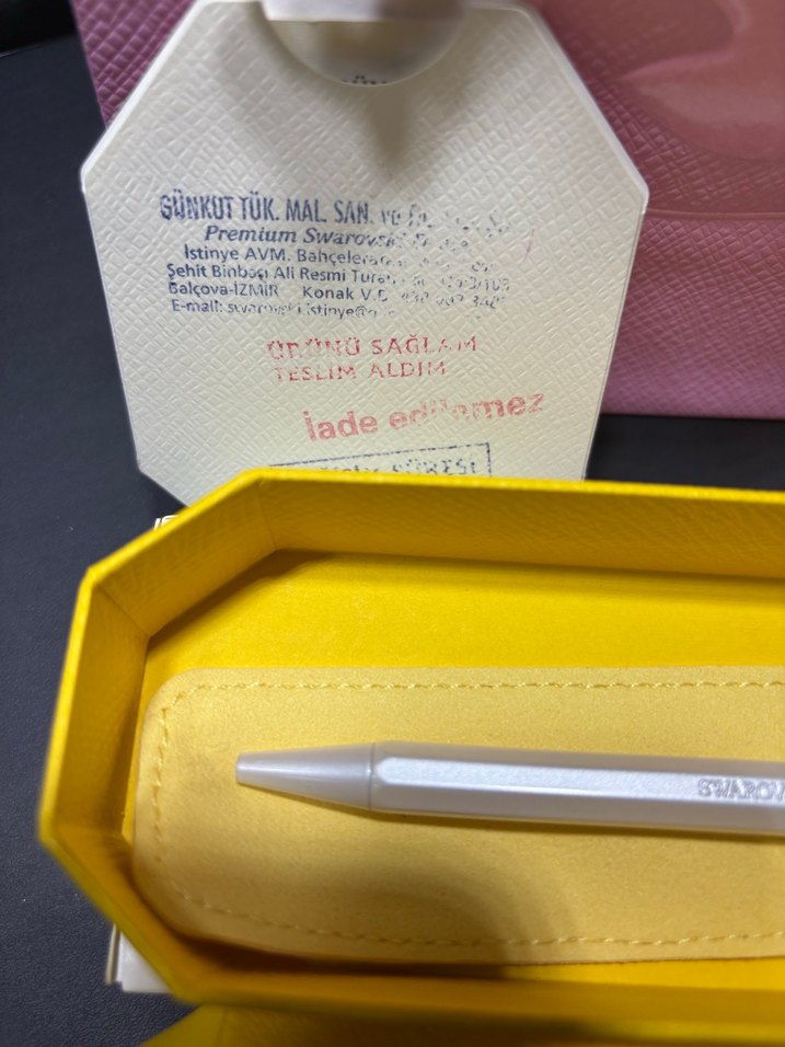 Swarovski Sarı Kristalli Tükenmez Kalem - Görsel 5