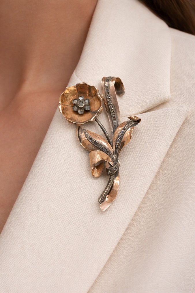 Altın Vintage Çiçek Broş - Görsel 5