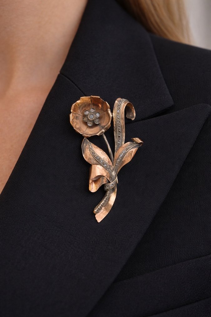 Altın Vintage Çiçek Broş - Görsel 4