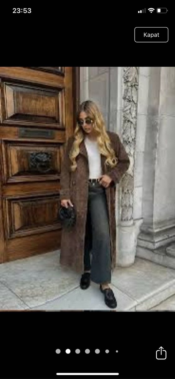 Kadın Kahverengi Süet Uzun Trençkot - Görsel 2