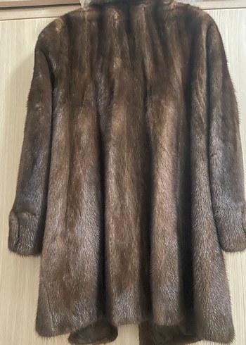 Vizon kürk Kahverengi Midi Boy Suni Kürk Kaban - Görsel 2