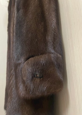 Vizon kürk Kahverengi Midi Boy Suni Kürk Kaban - Görsel 6