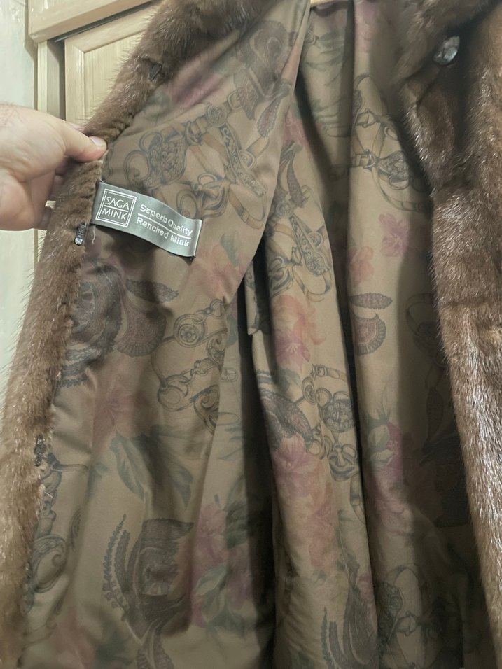 Vizon kürk Kahverengi Midi Boy Suni Kürk Kaban - Görsel 4