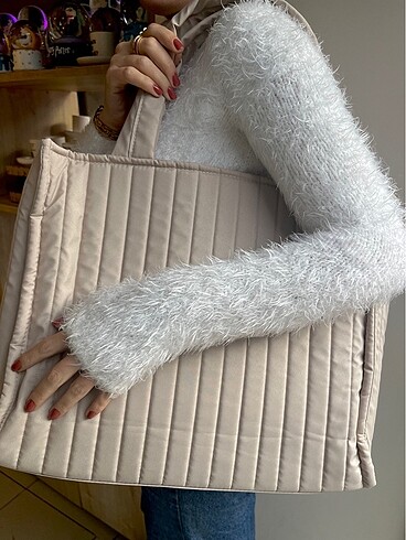 Kalın çizgili oversize çanta