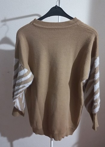 Bej Zebra Desenli Kadın Triko Kazak - Görsel 2