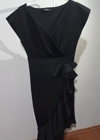 Siyah Volanlı V Yaka Kadın Elbise - Görsel 2