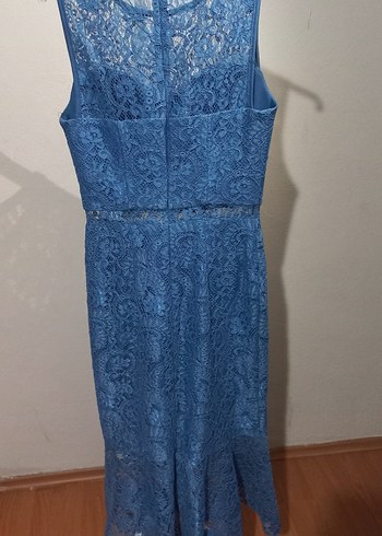 Dantel Detaylı Lacivert Uzun Abiye Elbise - Görsel 3