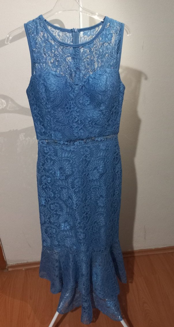 Dantel Detaylı Lacivert Uzun Abiye Elbise - Görsel 2