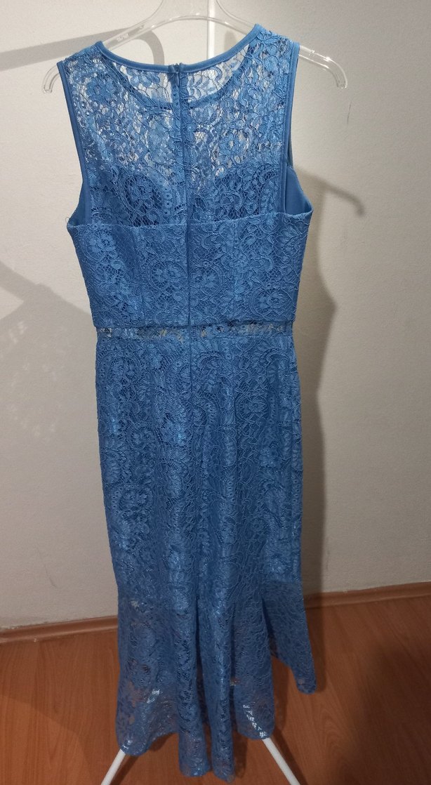 Dantel Detaylı Lacivert Uzun Abiye Elbise - Görsel 3