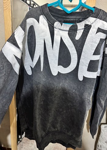 Gri Denim Baskılı Uzun Kollu Sweatshirt