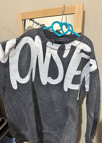 m Beden Gri Denim Baskılı Uzun Kollu Sweatshirt
