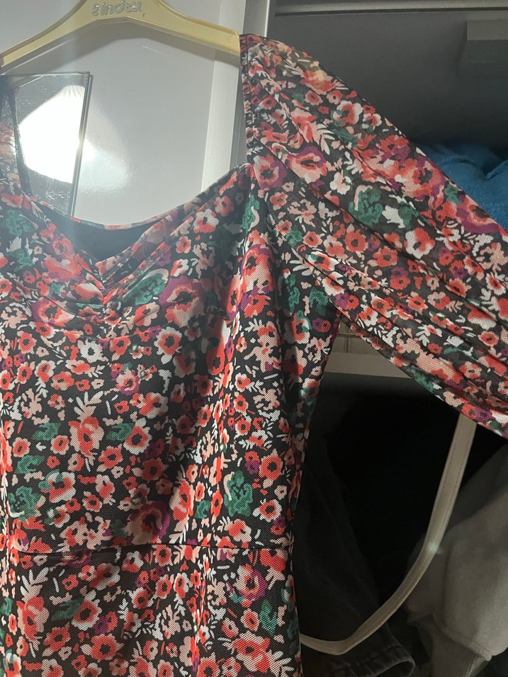 Bohem V Yaka Desenli Midi Elbise - Görsel 2