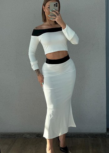 Beyaz Uzun Kollu etek bluz - Görsel 4